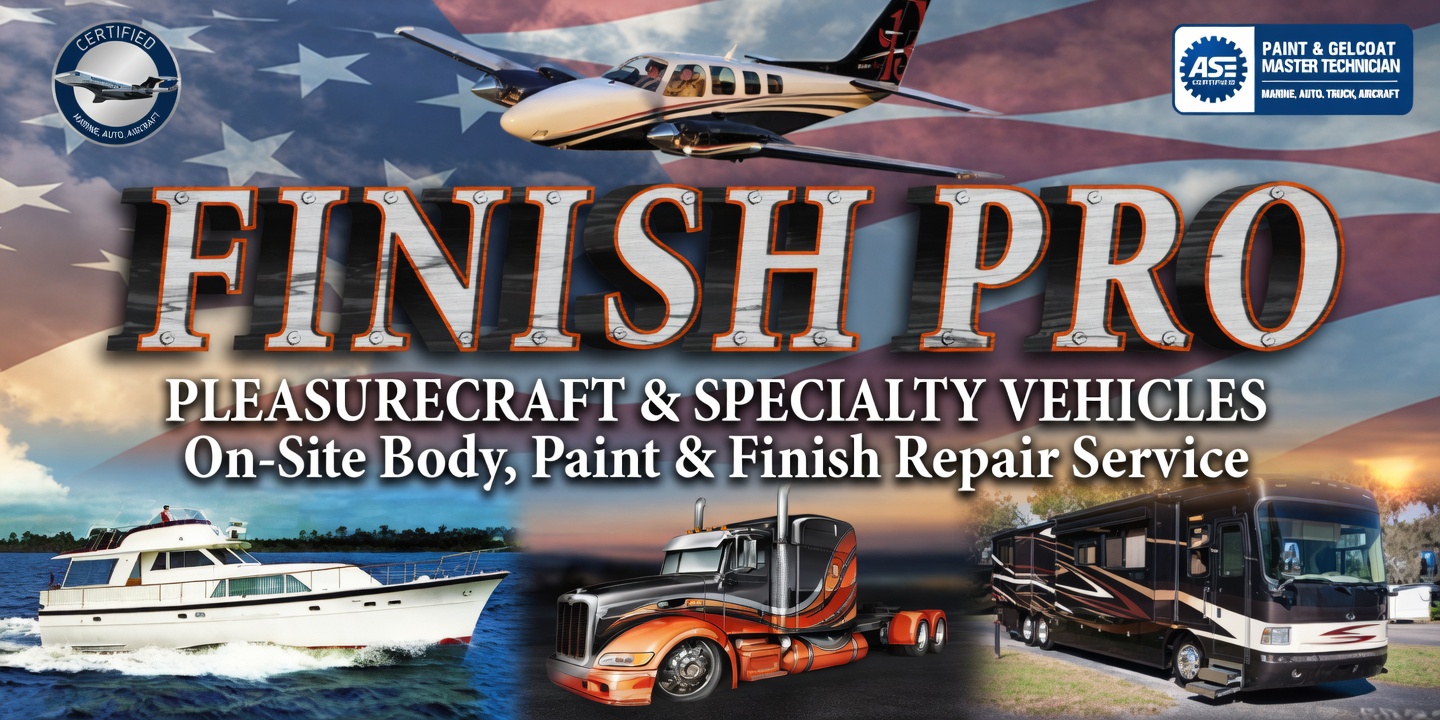 Finish Pro Pleasurecraft & Specialty Vehicles. Honda Jet Certified. ASE Master Technician. On-Site Aircraft Paint, Spot Repair & Color Match