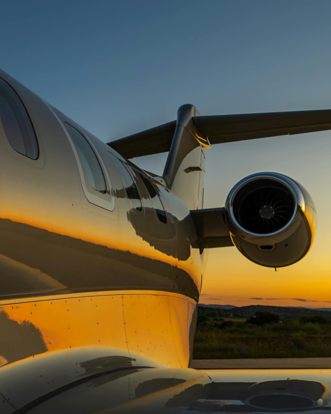 Private jet engine at sunset. Finish Pro on-aircraft paint and color match