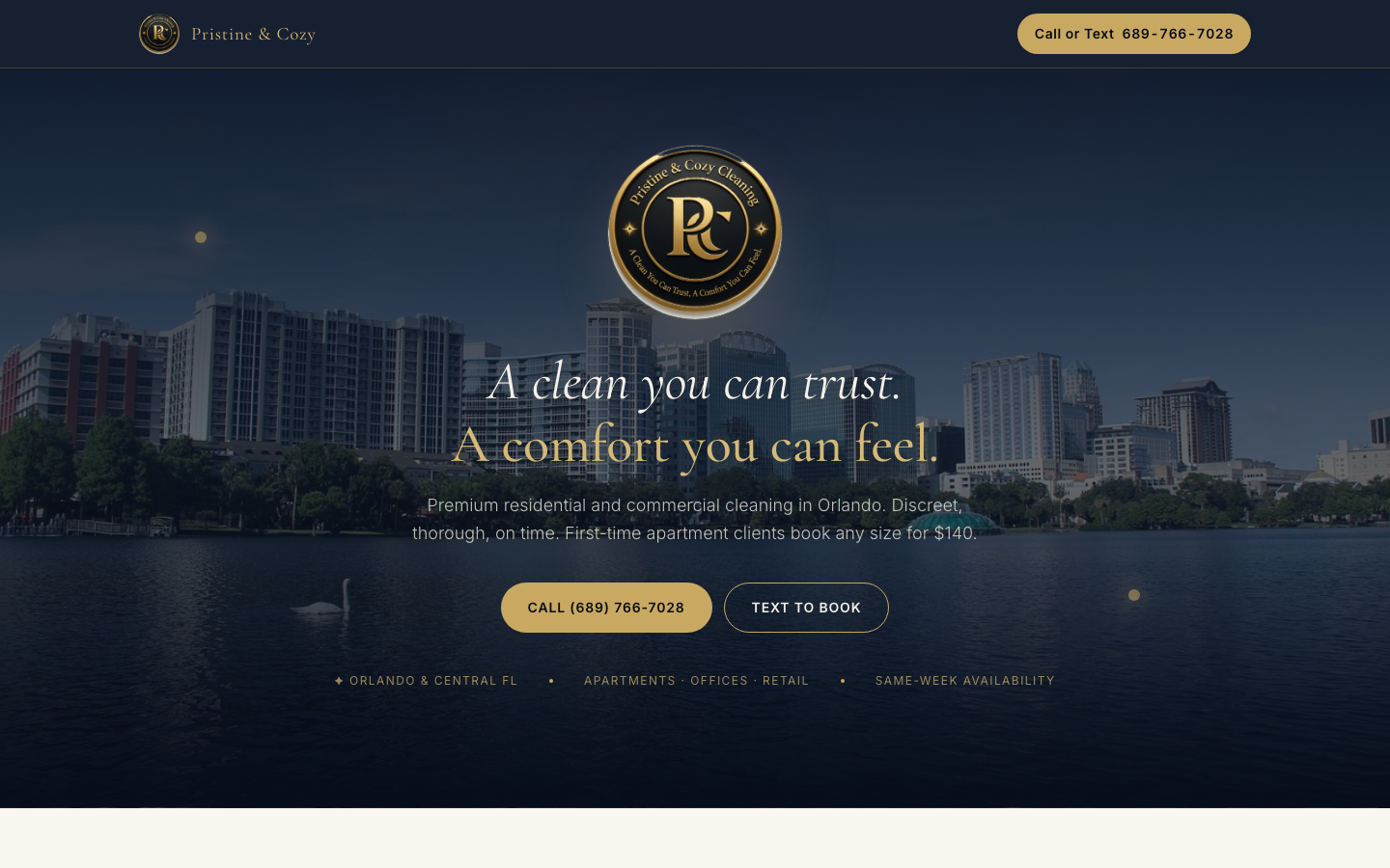Pristine and Cozy Cleaning website